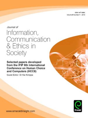 cover image of Journal of Information, Communication & Ethics in Society, Volume 8, Issue 1